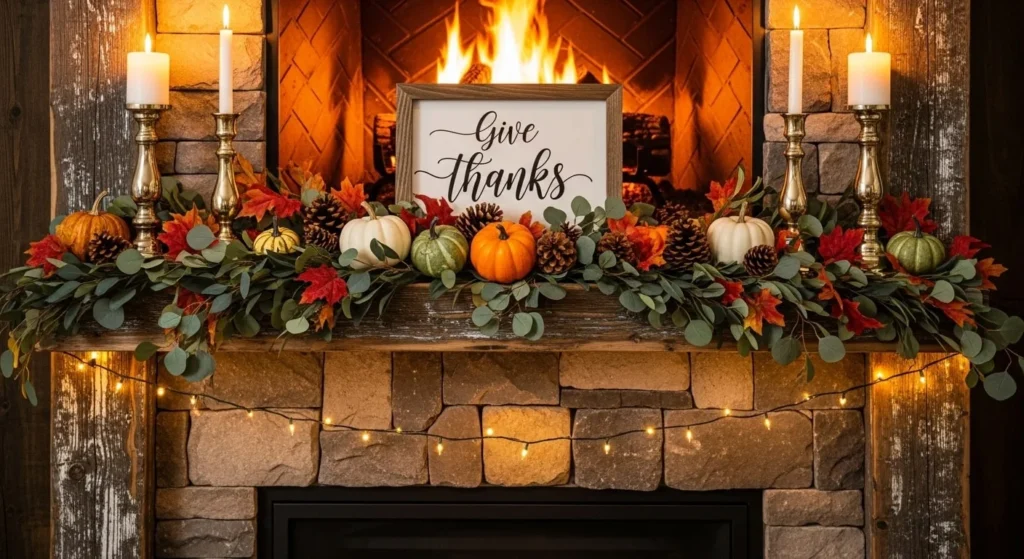 10 Thanksgiving Living Room Styling Ideas for Cozy Gatherings 5 Style a Seasonal Mantel Display-min