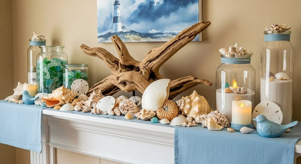 9 Fireplace Mantel Styling Ideas for Every Season 4 Summer Coastal Vibes-min