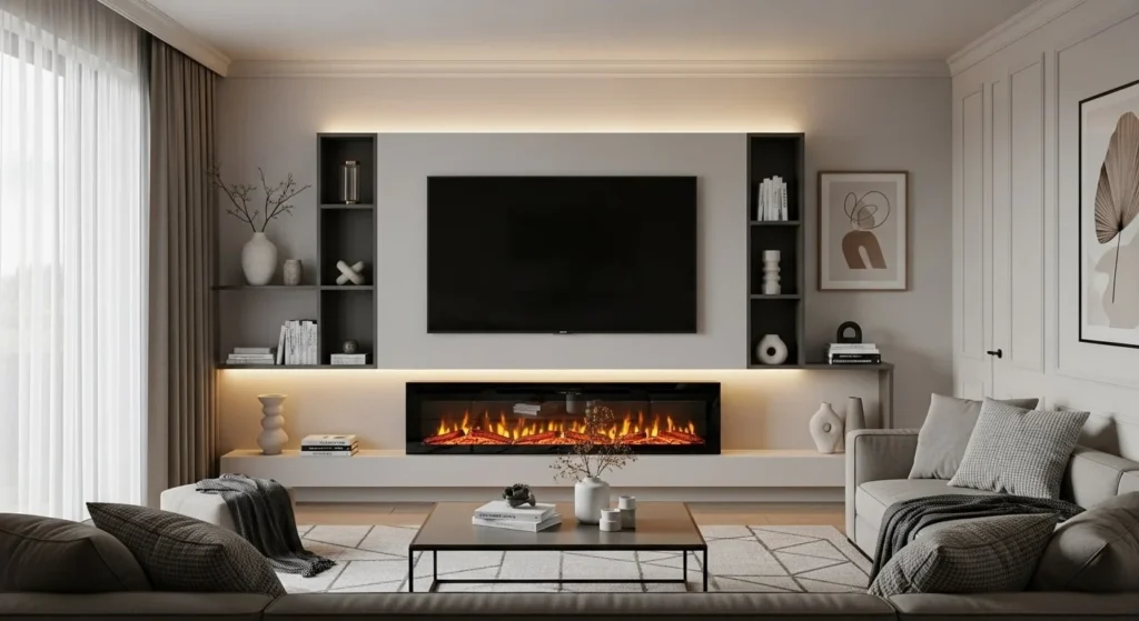6 Modern Living Room TV Wall Ideas 6 TV Wall with Integrated Fireplace-min