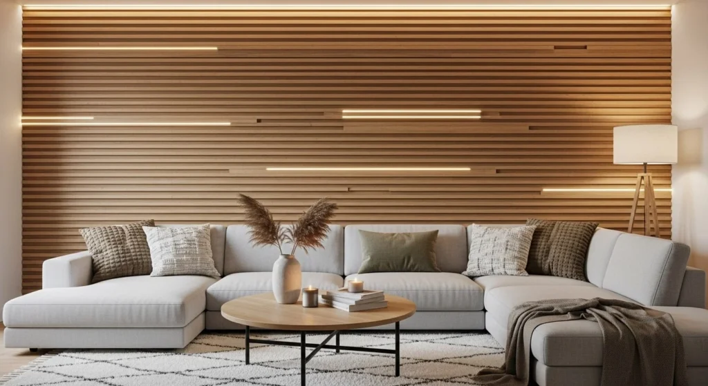 10 Accent Wall Ideas to Make Your Living Room Stand Out 4 Textured Wood Paneling-min