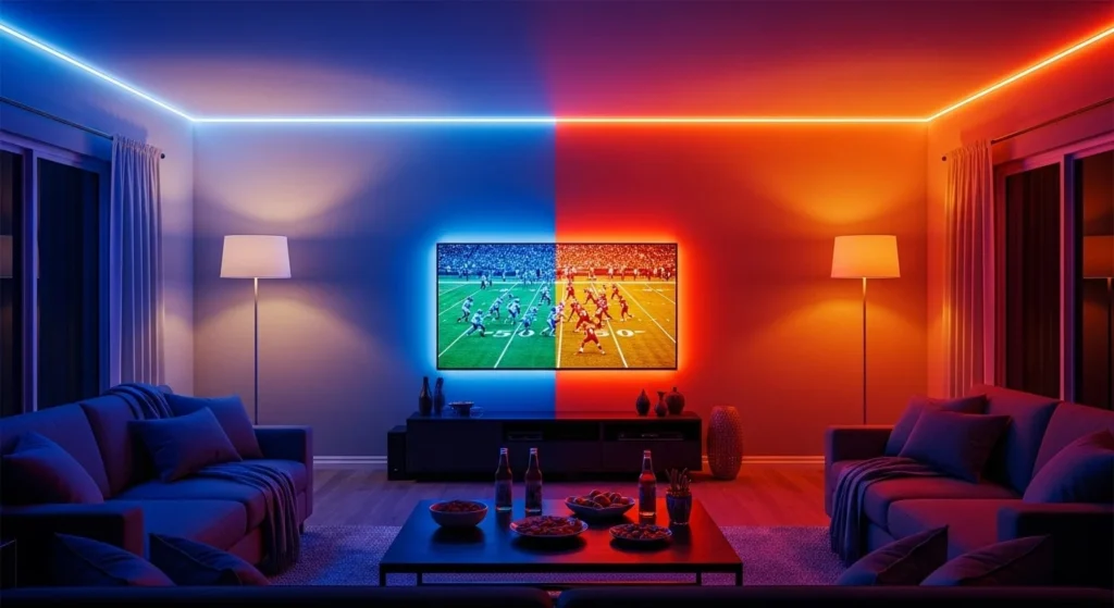 8 Super Bowl Living Room Setup Ideas for the Perfect Game Day 8 Themed Lighting & Ambience-min