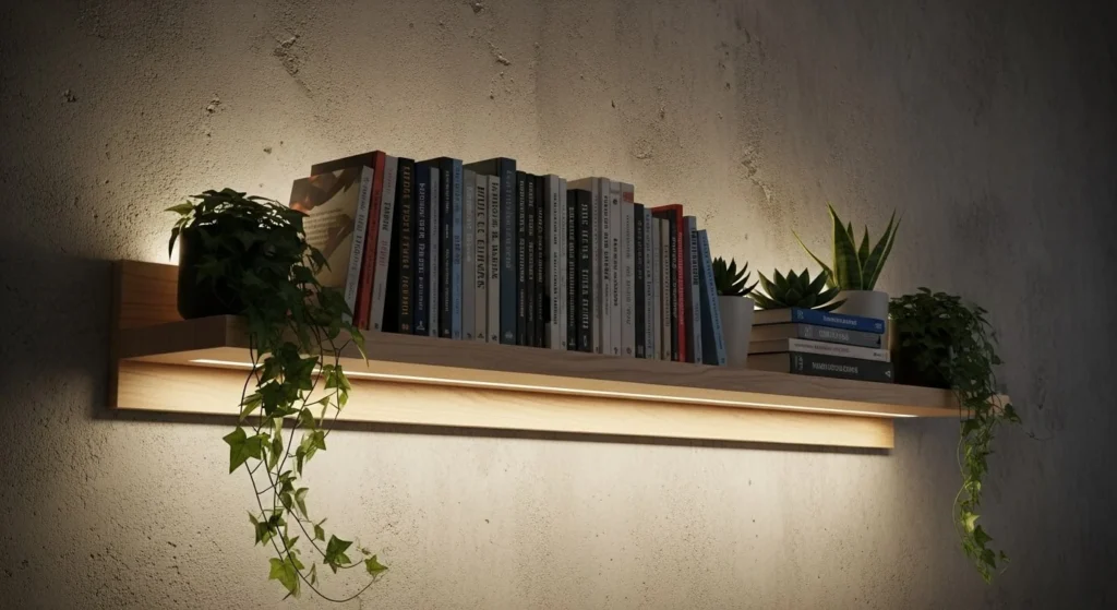 8 Ways to Use LED Strips for a Modern Living Room Glow 6 Under Shelves for Highlighting Decor-min