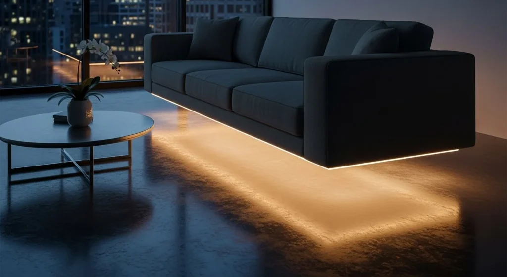 8 Ways to Use LED Strips for a Modern Living Room Glow 3 Under Sofa Lighting for Floating Effect-min