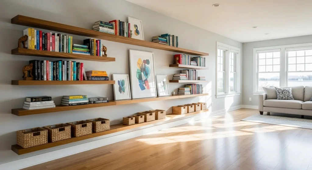 Use Floating Shelves to Free Floor Space
