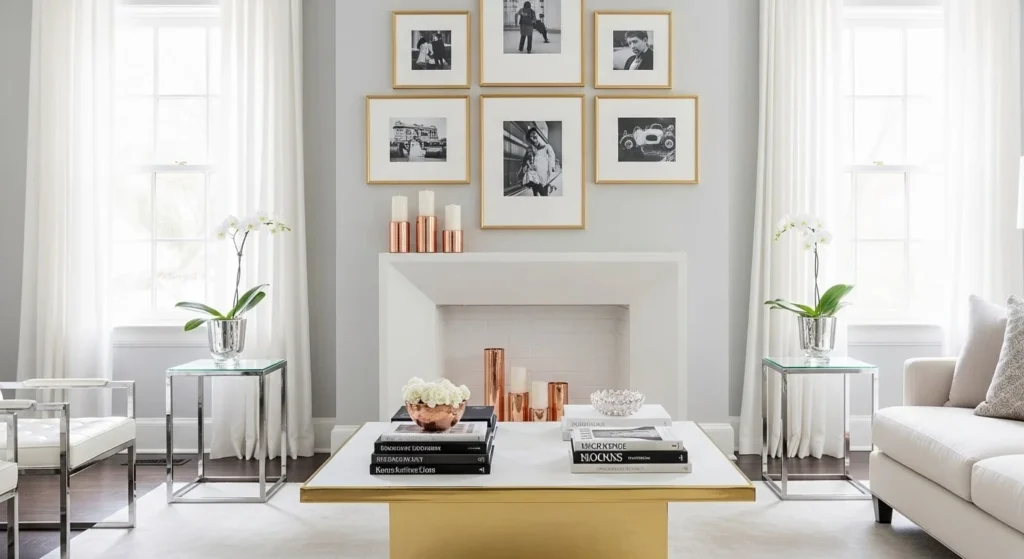 9 Glam Living Room Ideas for a Touch of Luxury 7 Use Metallic Accents-min
