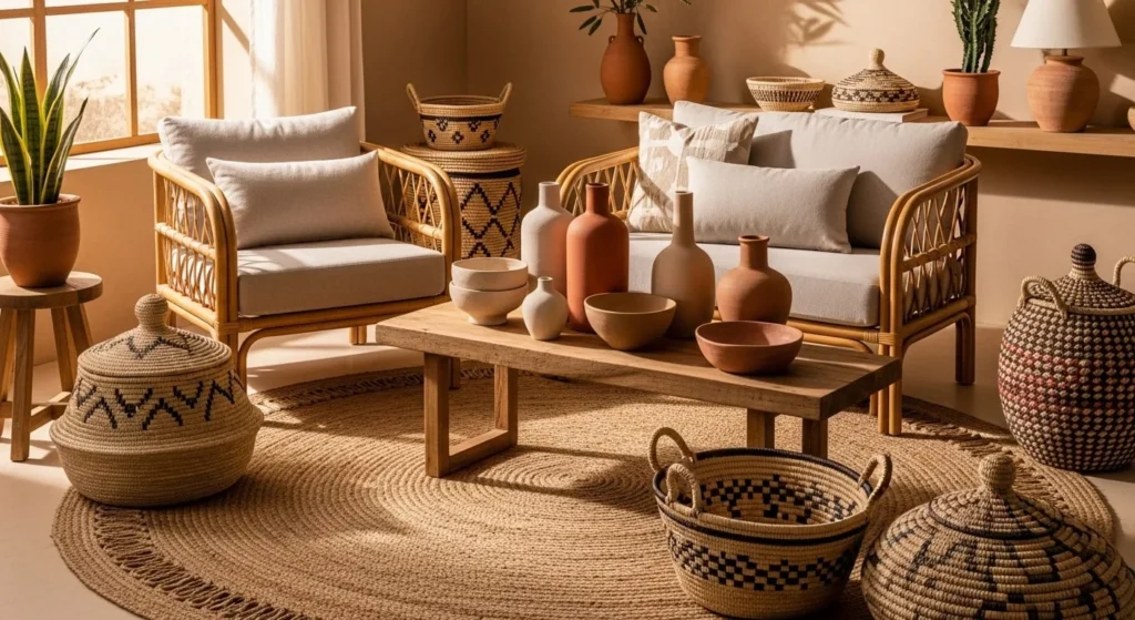 8 Desert-Inspired Living Room Ideas with Warm Tones & Minimal Decor 4 Use Natural Materials and Textures-min