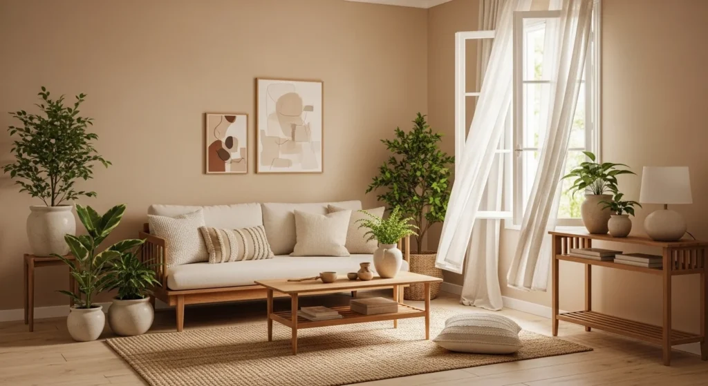 15 Earth Tone Ideas to Create a Timeless, Cozy Space 2 Warm Beige Walls for a Soothing Backdrop