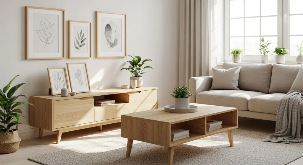 10 Scandinavian Living Room Ideas for a Minimal Yet Cozy Look 4 Warm Up with Natural Wood