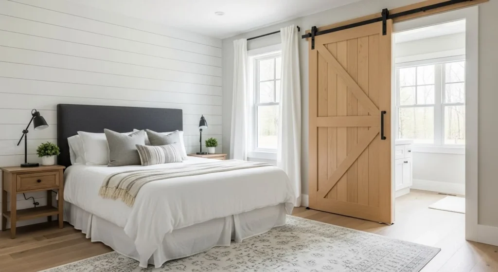 10 Modern Farmhouse Bedroom Ideas for Rustic Charm 7 Barn Doors-min