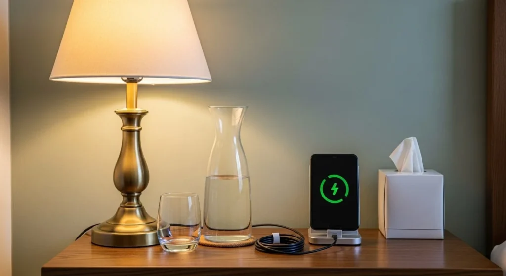 12 Guest Bedroom Ideas to Create a Warm Welcome 8 Bedside Table with Essentials-min