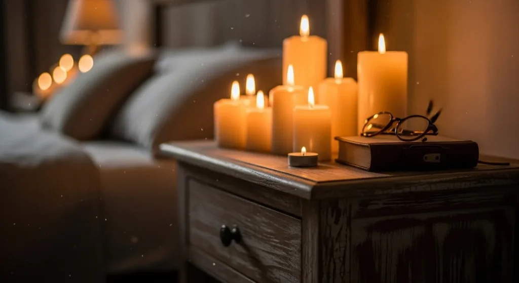 15 Cozy Bedroom Ideas with Warm Lighting and Textures 12 Candles for Ambient Lighting-min
