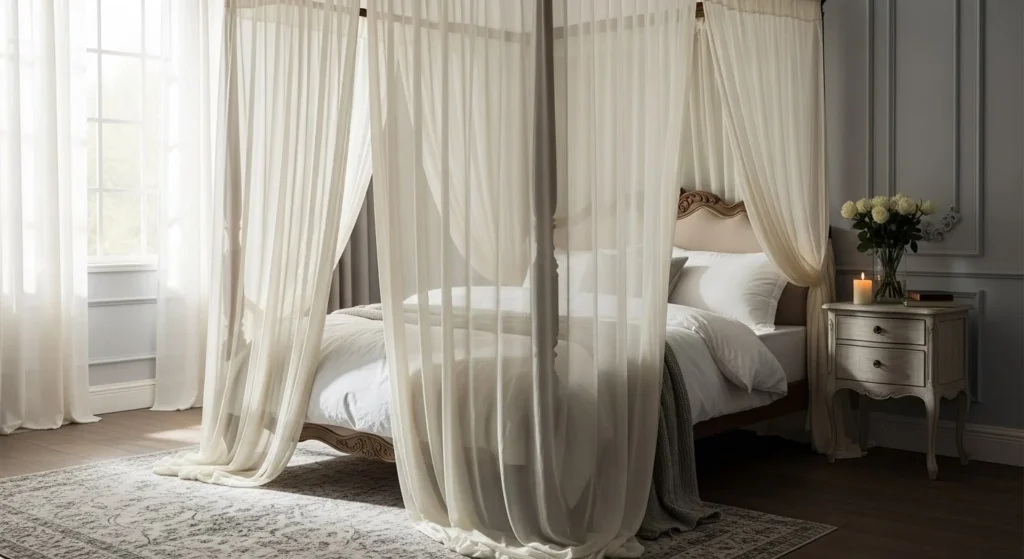 12 Romantic Bedroom Ideas for a Soft and Dreamy Look 4 Canopy or Sheer Curtains-min