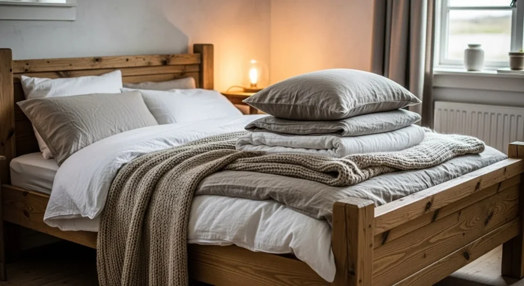 15 Rustic Bedroom Ideas with Natural Charm 7 Cozy Layered Bedding-min