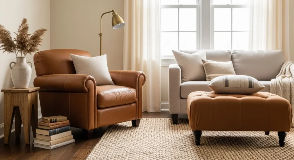 15 Earth Tone Ideas to Create a Timeless, Cozy Space 9 Cozy Leather Pieces-min