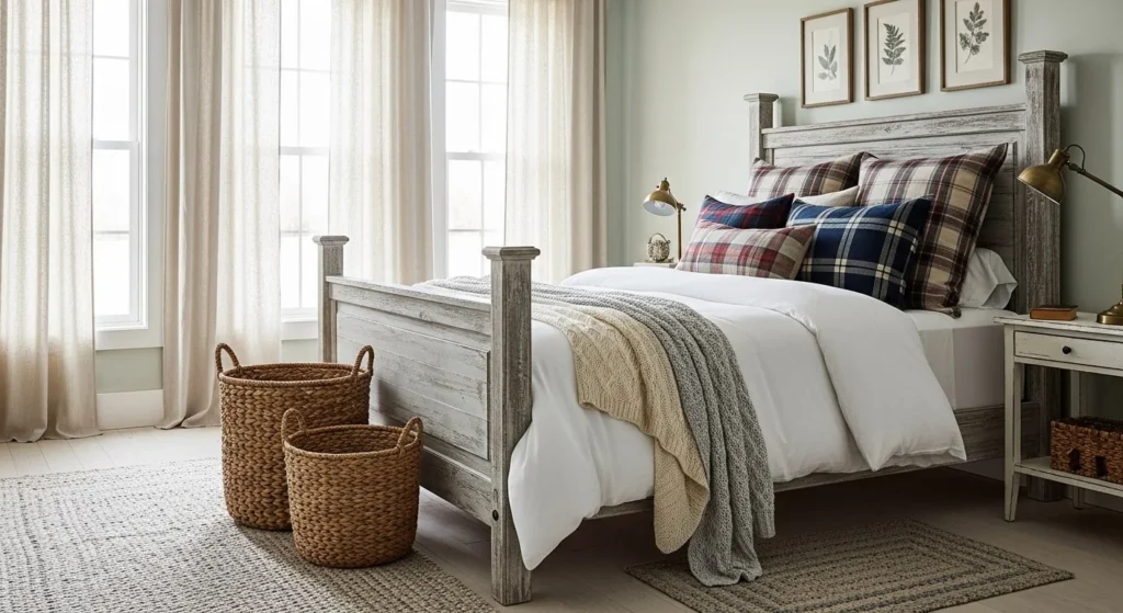 10 Modern Farmhouse Bedroom Ideas for Rustic Charm 12 Cozy Textiles and Accessories-min