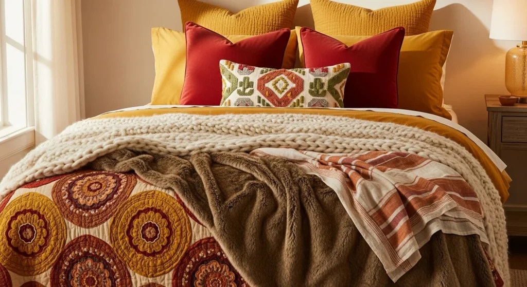 15 Cozy Bedroom Ideas with Warm Lighting and Textures 3 Layer Your Bedding-min