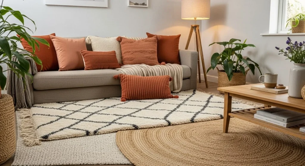 15 Earth Tone Ideas to Create a Timeless, Cozy Space 12 Layered Rugs-min