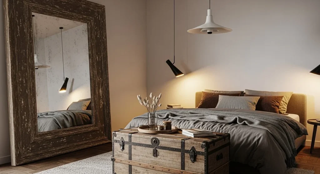 10 Modern Farmhouse Bedroom Ideas for Rustic Charm 11 Mix of Vintage and Modern Decor-min