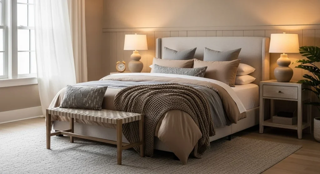 10 Modern Farmhouse Bedroom Ideas for Rustic Charm 4 Neutral Palette-min