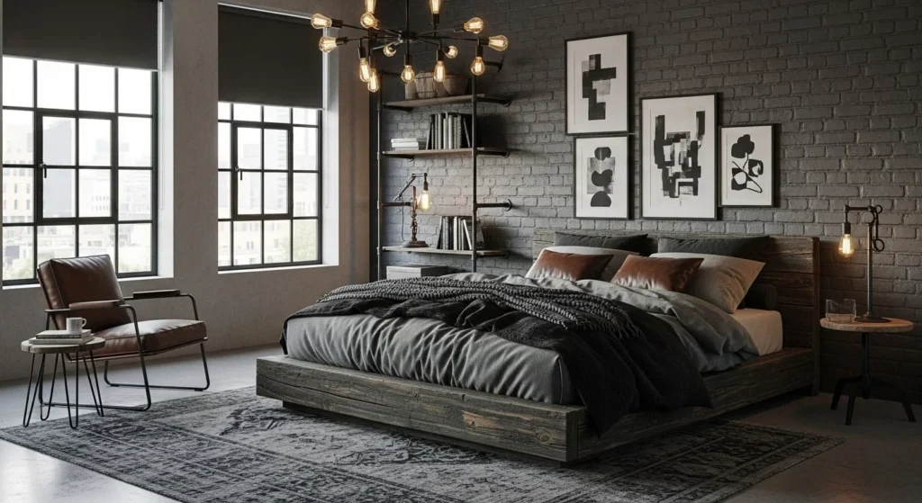 10 Industrial Bedroom Ideas with Urban Edge 9 Neutral and Dark Palette-min