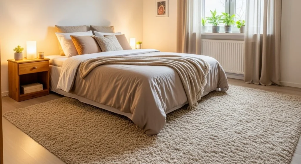 15 Cozy Bedroom Ideas with Warm Lighting and Textures 5 Plush Rug-min