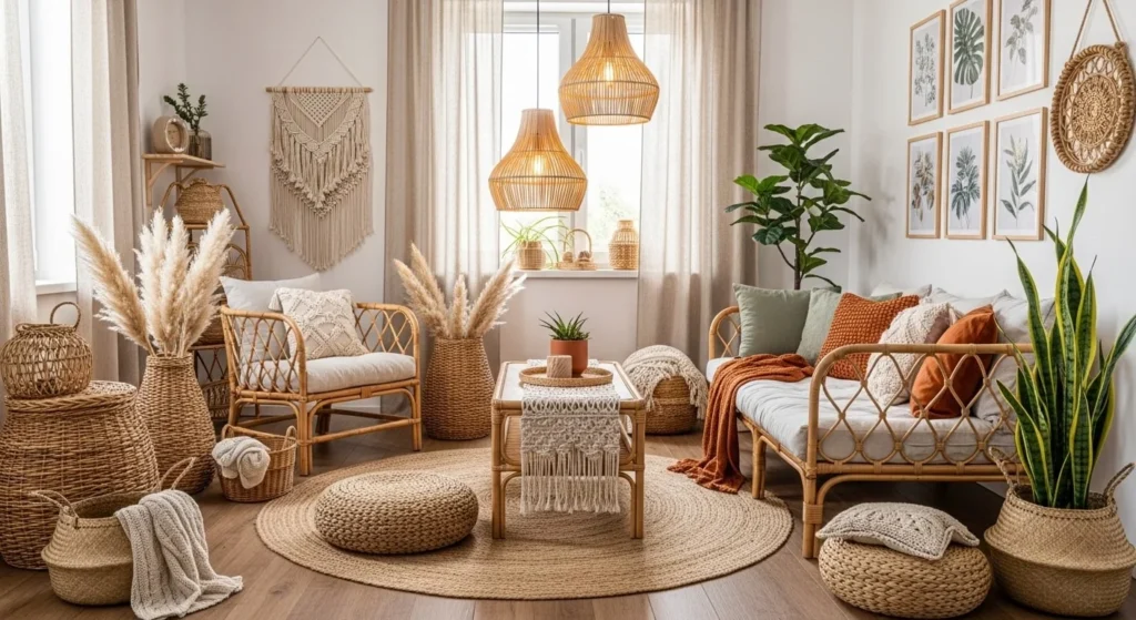12 Boho Bedroom Ideas to Create a Relaxed Vibe 13 Rattan & Natural Materials-min