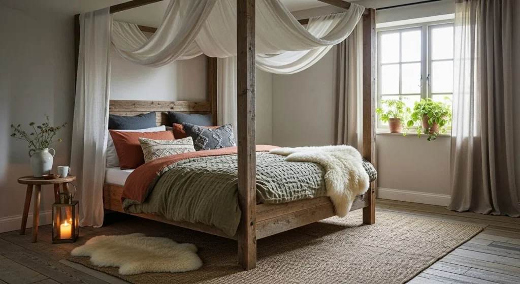 15 Rustic Bedroom Ideas with Natural Charm 16 Rustic Canopy Bed-min