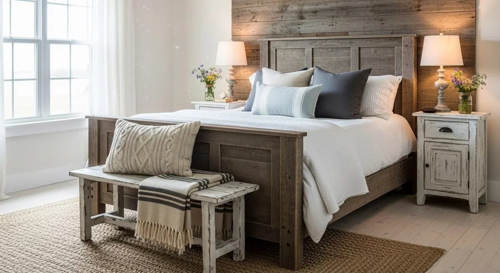 10 Modern Farmhouse Bedroom Ideas for Rustic Charm 8 Rustic Wooden Furniture-min