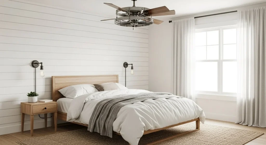 10 Modern Farmhouse Bedroom Ideas for Rustic Charm 3 Shiplap Walls-min