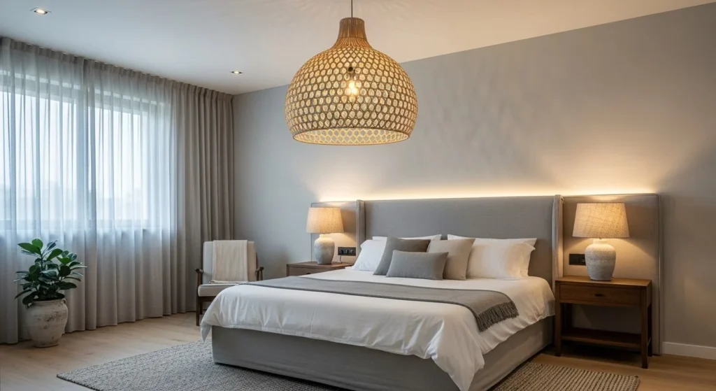 16 Organic Modern Bedroom Inspiration Ideas for a Stylish and Natural Space 13 Statement Lighting-min