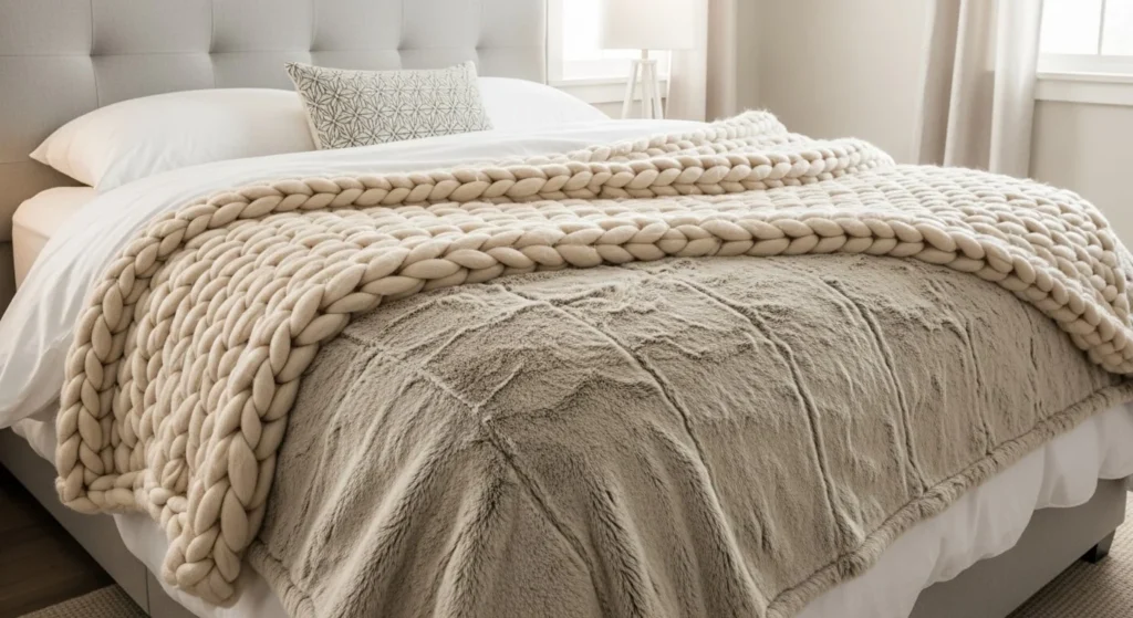 15 Cozy Bedroom Ideas with Warm Lighting and Textures 9 Textured Throw Blankets-min