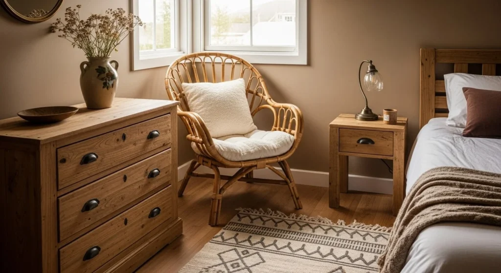 12 Boho Bedroom Ideas to Create a Relaxed Vibe 8 Vintage & Handmade Furniture-min
