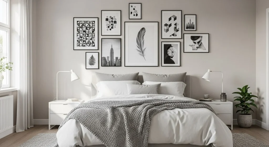 12 Scandinavian Bedroom Ideas with Cozy Minimalism 13 Wall Art-min