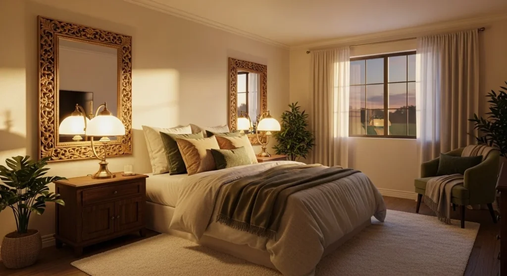 15 Cozy Bedroom Ideas with Warm Lighting and Textures 10 Warm Metallic Accents-min