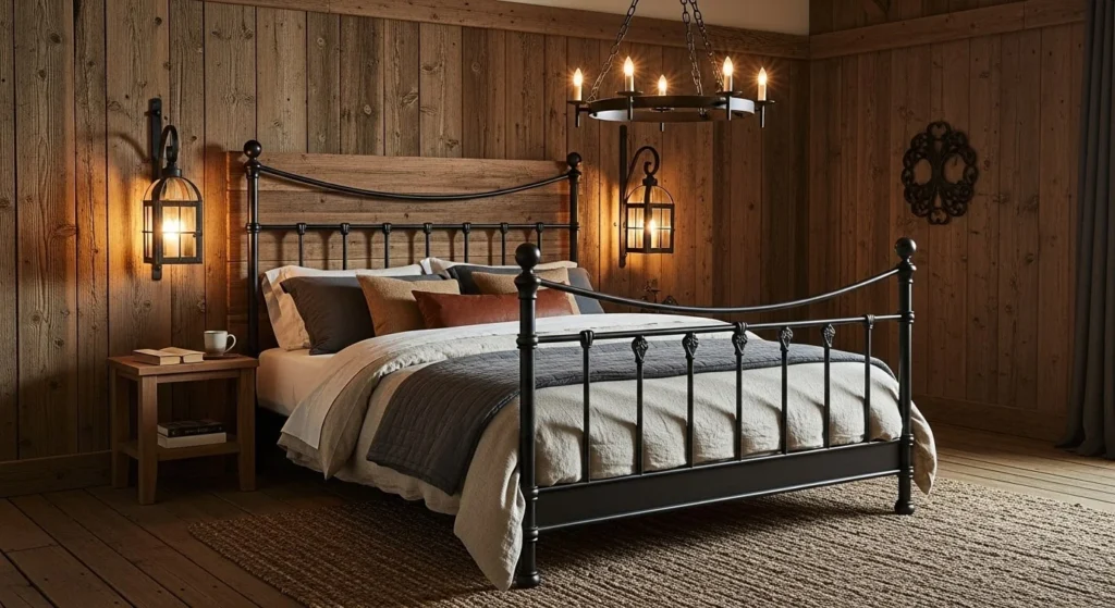 15 Rustic Bedroom Ideas with Natural Charm 9 Wrought Iron Accents-min
