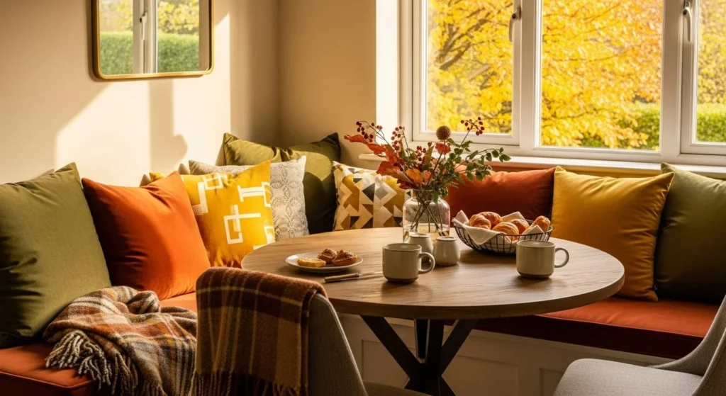 20 Fall Kitchen Decor Ideas to Refresh Your Space This Season 21 Add Cozy Seating with Textured Cushions-min