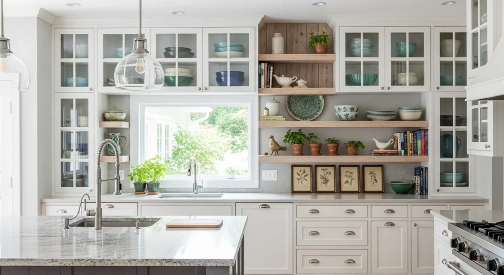7 Kitchen Cabinet Makeover Ideas to Refresh Your Space 5 Add Open Shelving or Glass Fronts-min