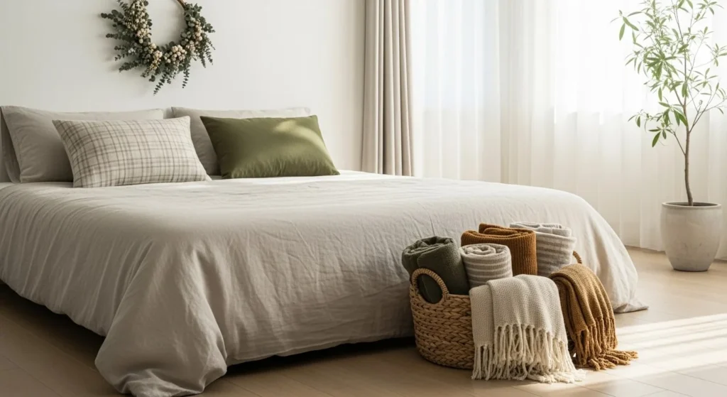 15 Holiday Bedroom Decor Ideas to Create Festive Cheer 17 All-Season Festive Base (Subtle Year-Round)-min