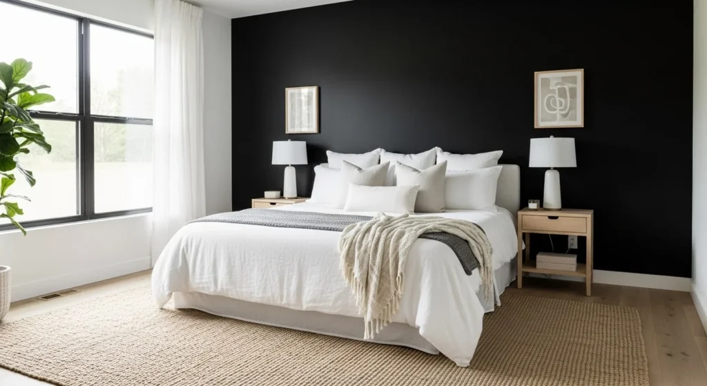 10 Black and White Bedroom Ideas for Modern Elegance 4 Black Accent Wall-min