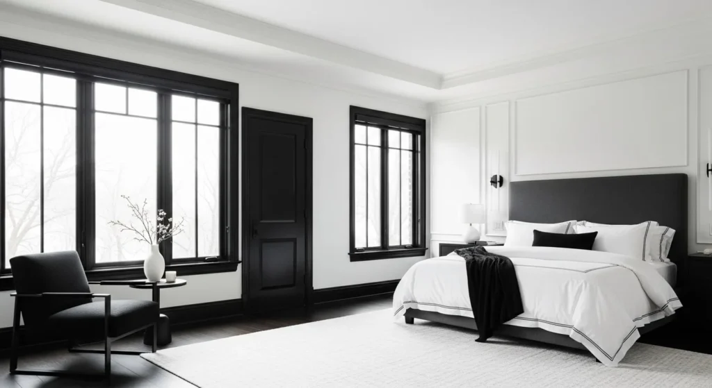 10 Black and White Bedroom Ideas for Modern Elegance 11 Black Trim and Details-min