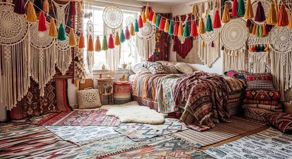 15 Holiday Bedroom Decor Ideas to Create Festive Cheer 10 Boho Holiday with Textiles-min
