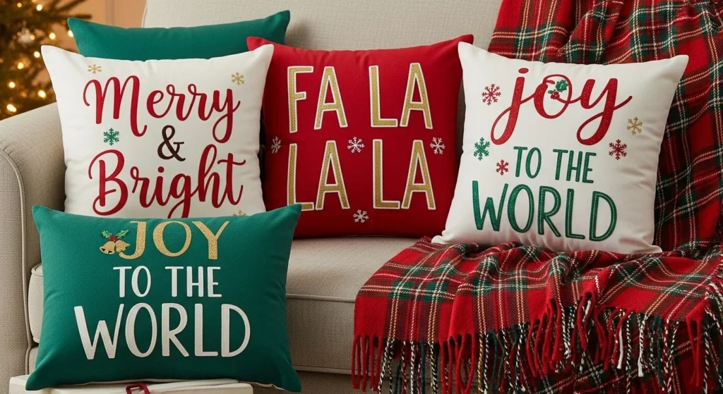 12 Christmas Bedroom Ideas to Bring Holiday Magic 8 Christmas-Themed Pillows & Throws-min