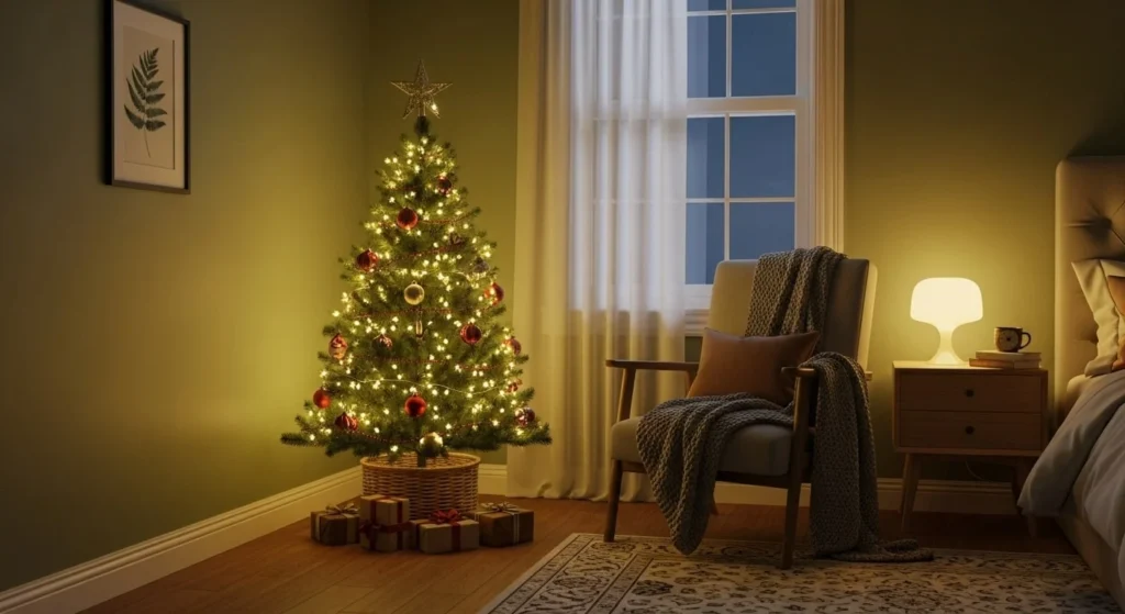 12 Christmas Bedroom Ideas to Bring Holiday Magic 5 Christmas Tree in the Bedroom-min