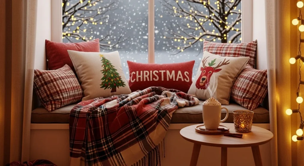 12 Christmas Bedroom Ideas to Bring Holiday Magic 14 Cozy Reading Nook with Holiday Touches-min