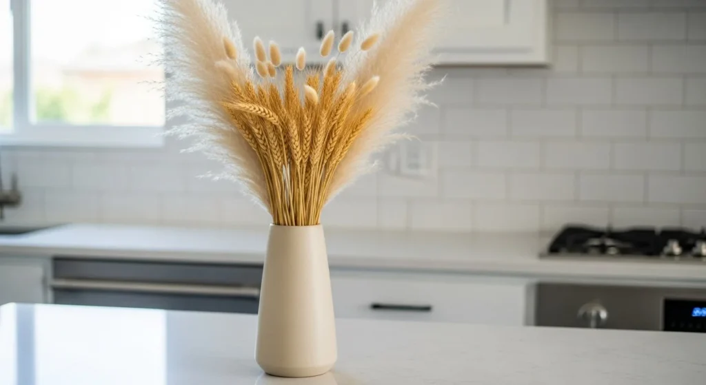 20 Fall Kitchen Decor Ideas to Refresh Your Space This Season 7 Display Dried Florals and Wheat Bundles-min