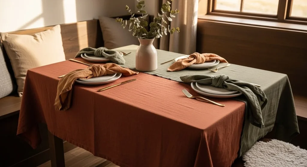 13 Earthy Kitchen Ideas to Transform Your Space with Natural Elements 13 Earth-Toned Textiles-min