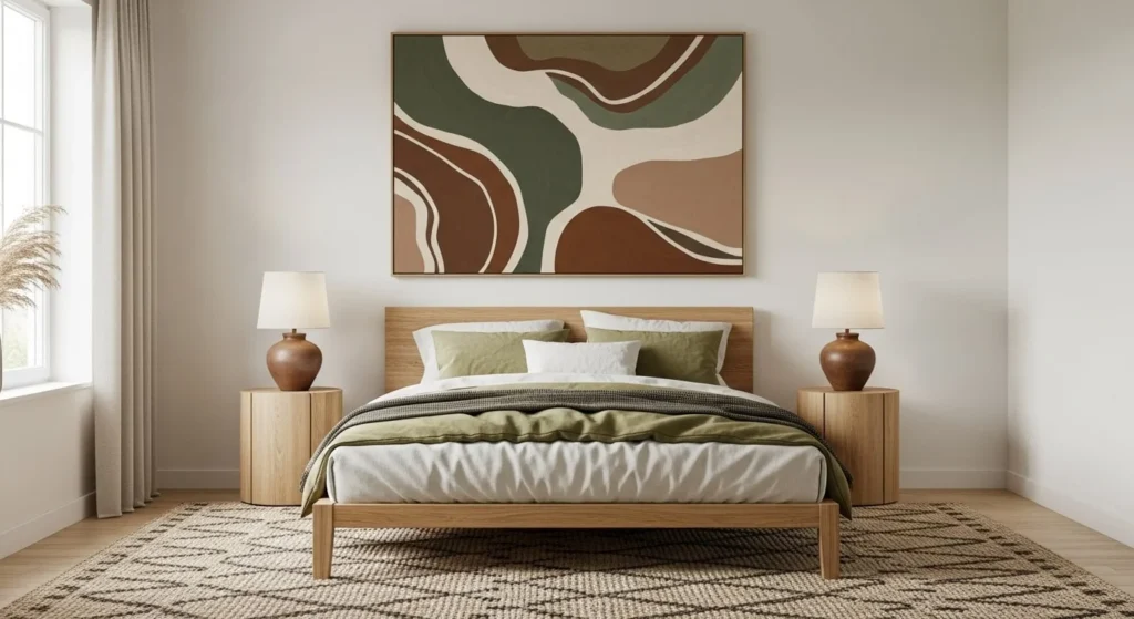 12 Earth Tone Bedroom Ideas for a Timeless, Cozy Space 12 Earthy Wall Art-min
