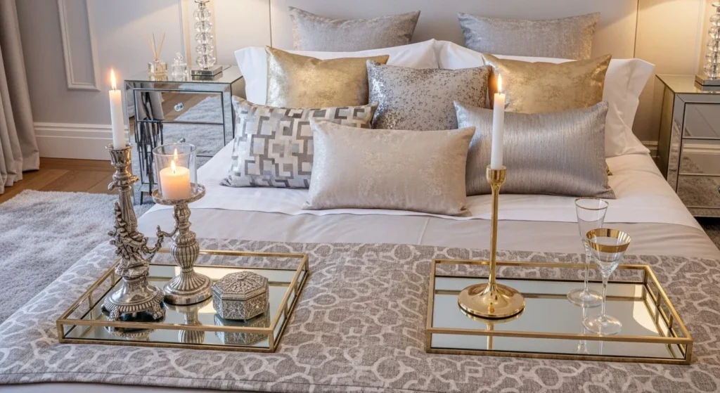 15 Holiday Bedroom Decor Ideas to Create Festive Cheer 6 Glam Metallic Holiday-min