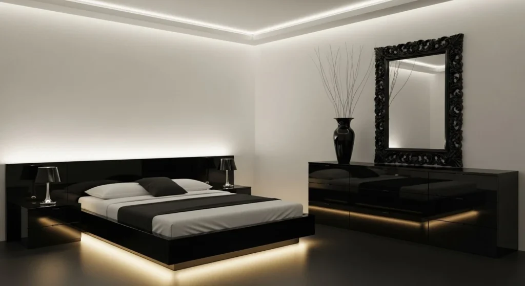 10 Black and White Bedroom Ideas for Modern Elegance 10 Glossy Finishes-min
