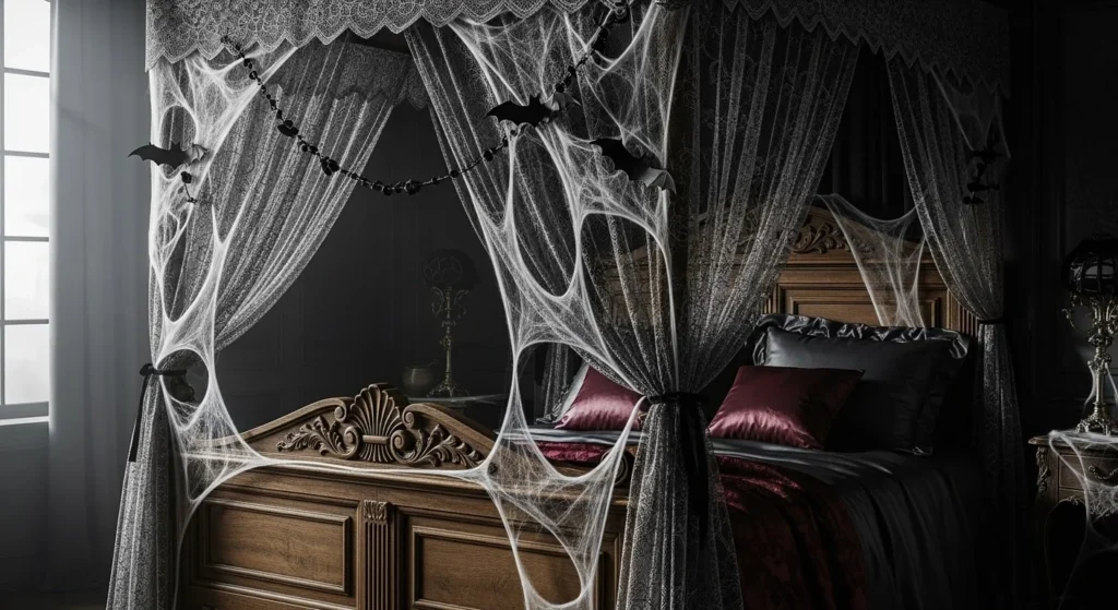 10 Halloween Bedroom Decor Ideas for a Spooky Twist 11 Halloween-Themed Canopy or Bed Netting-min